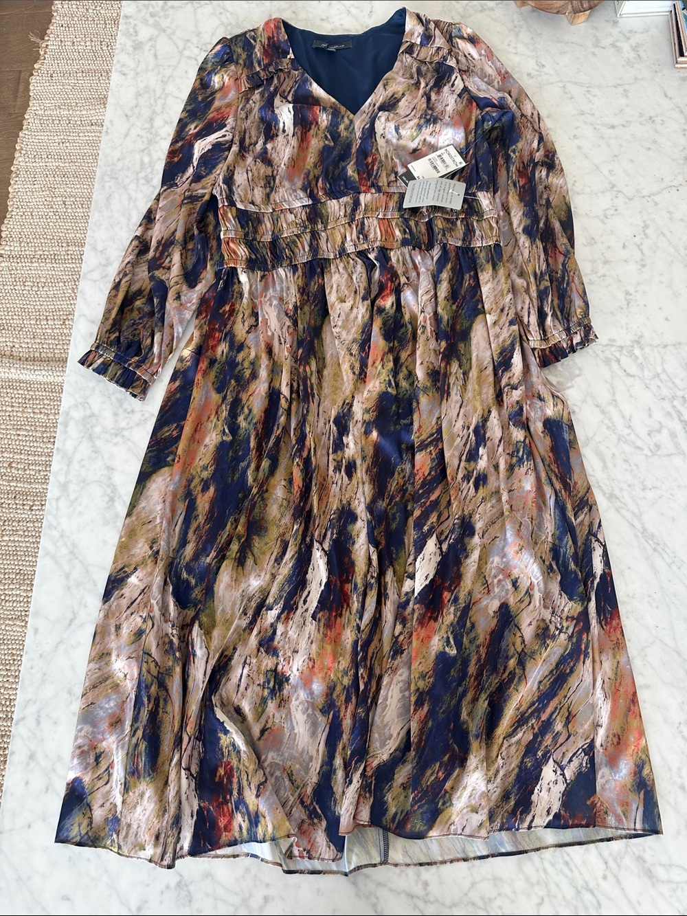 NWT Julia Jordan Women's Printed V-Neck Long-Sleeve Midi Dress